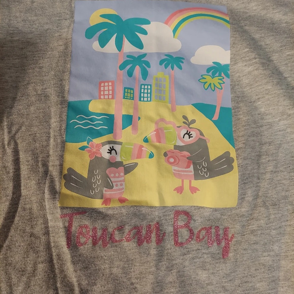 Tucan Bay 365 kids gray beach tee t shirt girls 10 ruffled sleeve - Picture 2 of 5